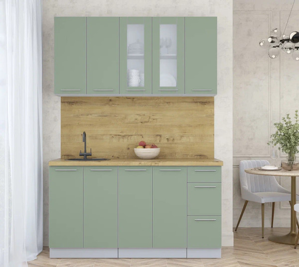 Изображение товара Кухонный гарнитур Интерлиния Мила Пластик 1.5 Б (полынь/полынь/дуб бунратти)