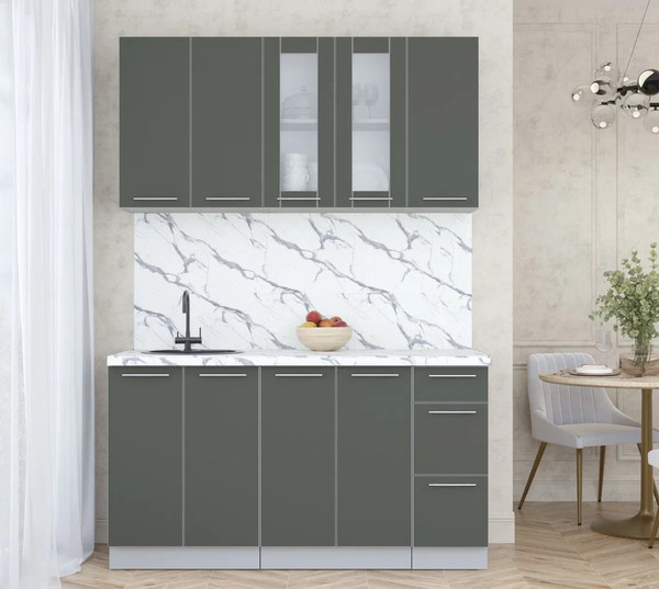 Изображение товара Кухонный гарнитур Интерлиния Мила Пластик 1.5 Б (шторм/шторм/белый гранит)