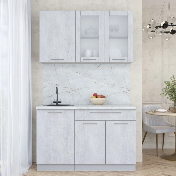 Изображение товара Кухонный гарнитур Интерлиния Мила Пластик 1.3 Б (оксид светлый/оксид светлый/серый каспий)