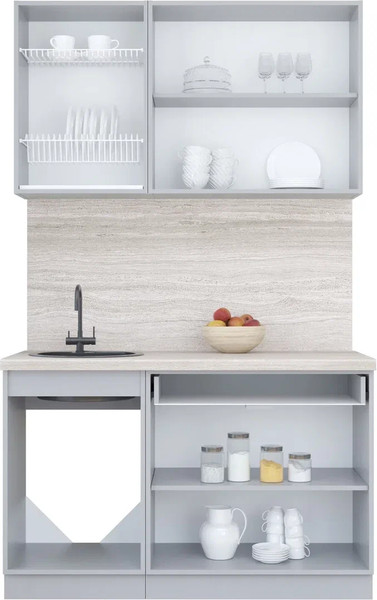 Изображение товара Кухонный гарнитур Интерлиния Мила Пластик 1.3 Б (оксид светлый/оксид светлый/серый каспий)