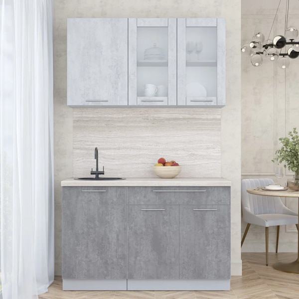 Изображение товара Кухонный гарнитур Интерлиния Мила Пластик 1.3 Б (оксид светлый/оксид темный/травертин серый)