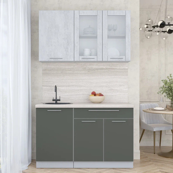 Изображение товара Кухонный гарнитур Интерлиния Мила Пластик 1.3 Б (оксид светлый/шторм/травертин серый)