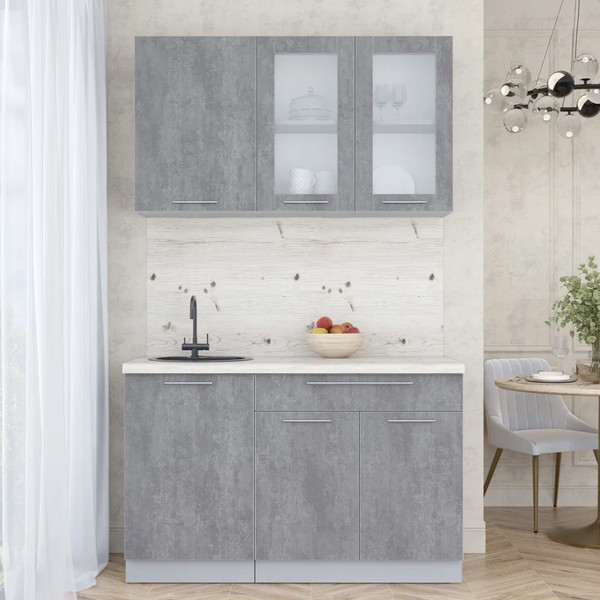 Изображение товара Кухонный гарнитур Интерлиния Мила Пластик 1.3 Б (оксид темный/оксид темный/бискайская сосна)