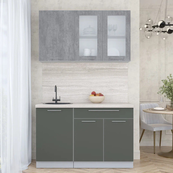 Изображение товара Кухонный гарнитур Интерлиния Мила Пластик 1.3 Б (оксид темный/шторм/травертин серый)