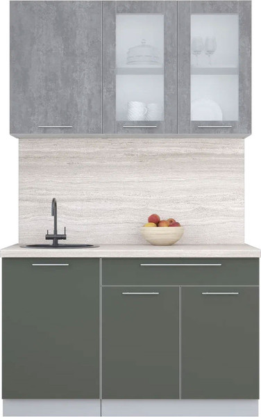 Изображение товара Кухонный гарнитур Интерлиния Мила Пластик 1.3 Б (оксид темный/шторм/травертин серый)