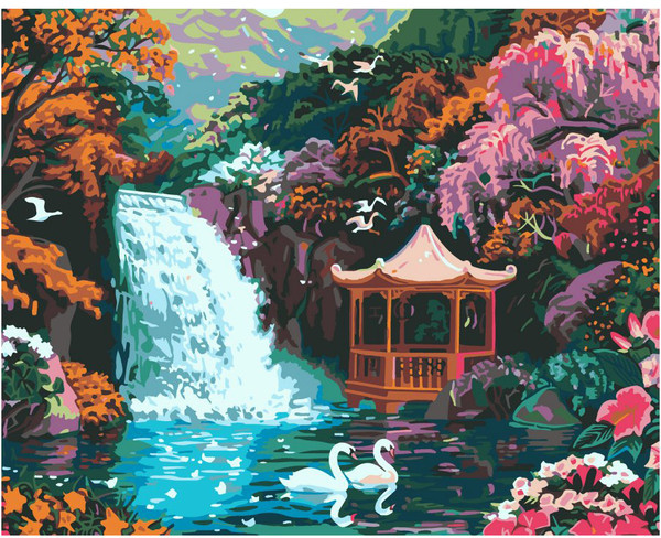 Изображение товара Картина по номерам Lori Беседка у водопада / Рх-197