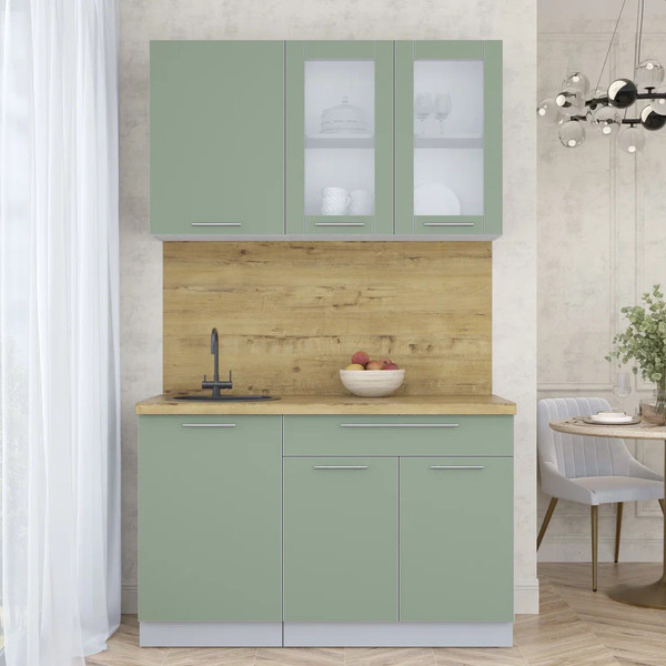 Изображение товара Кухонный гарнитур Интерлиния Мила Пластик 1.3 Б (полынь/полынь/дуб бунратти)