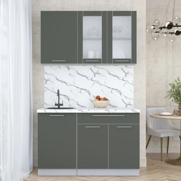 Изображение товара Кухонный гарнитур Интерлиния Мила Пластик 1.3 Б (шторм/шторм/белый гранит)