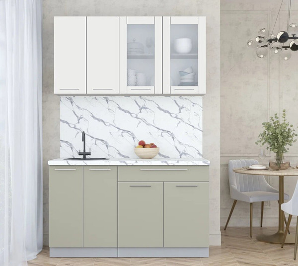 Изображение товара Кухонный гарнитур Интерлиния Мила Пластик 1.4 Б (зефирный/латте/белый гранит)