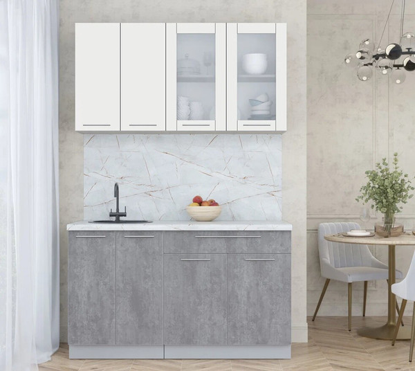 Изображение товара Кухонный гарнитур Интерлиния Мила Пластик 1.4 Б (зефирный/оксид темный/серый каспий)