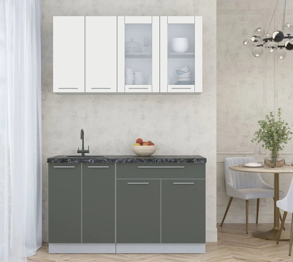 Изображение товара Кухонный гарнитур Интерлиния Мила Пластик 1.4 Б (зефирный/шторм/кастилло темный)