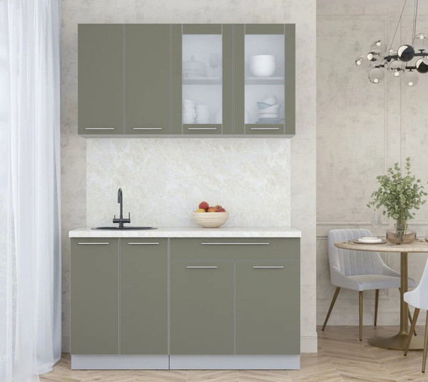 Изображение товара Кухонный гарнитур Интерлиния Мила Пластик 1.4 Б (кварцевый/кварцевый/опал светлый)