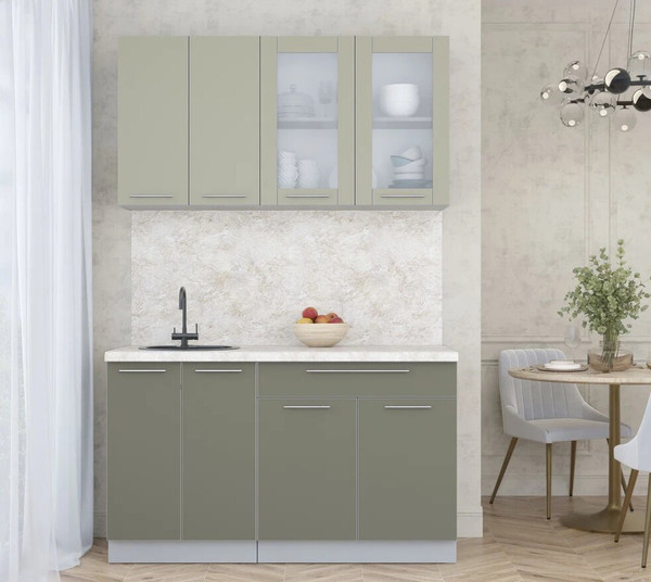 Изображение товара Кухонный гарнитур Интерлиния Мила Пластик 1.4 Б (латте/кварцевый/опал светлый)