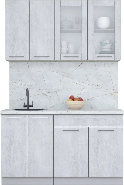 Изображение товара Кухонный гарнитур Интерлиния Мила Пластик 1.4 Б (оксид светлый/оксид светлый/серый каспий)