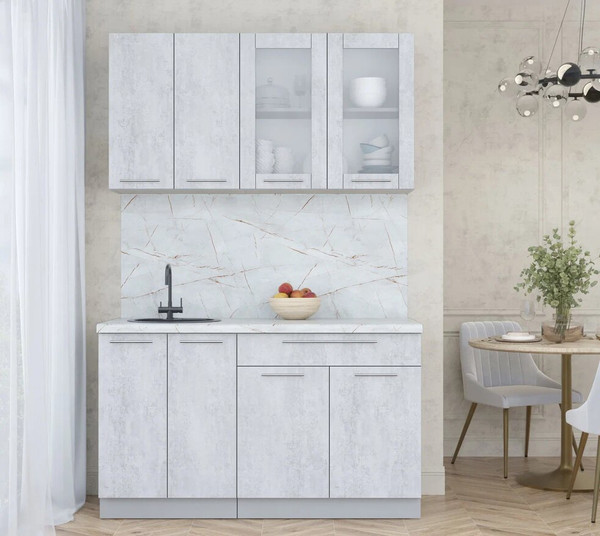 Изображение товара Кухонный гарнитур Интерлиния Мила Пластик 1.4 Б (оксид светлый/оксид светлый/серый каспий)