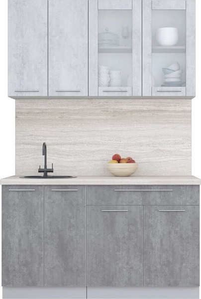 Изображение товара Кухонный гарнитур Интерлиния Мила Пластик 1.4 Б (оксид светлый/оксид темный/травертин серый)