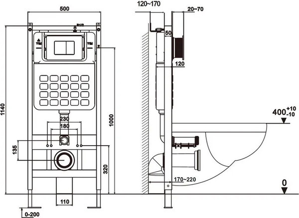 Изображение товара Унитаз подвесной с инсталляцией Abber Bequem AC1100T-AC0105-AC0120 (с кнопкой смыва)