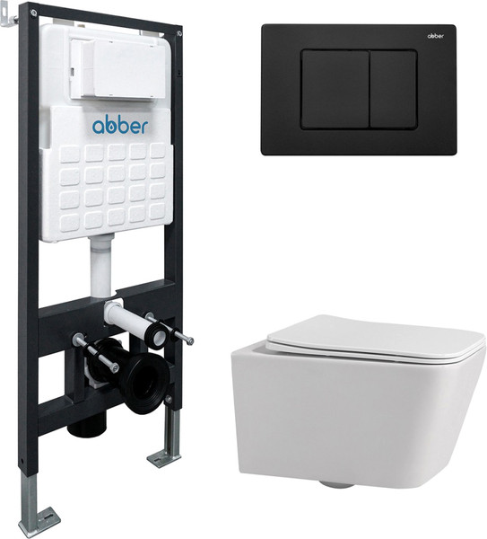 Изображение товара Унитаз подвесной с инсталляцией Abber Rechteck AC1201-AC0105-AC0120MB (с кнопкой смыва)