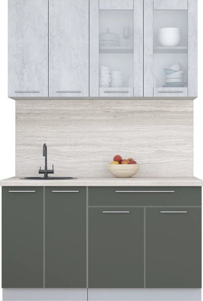 Изображение товара Кухонный гарнитур Интерлиния Мила Пластик 1.4 Б (оксид светлый/шторм/травертин серый)