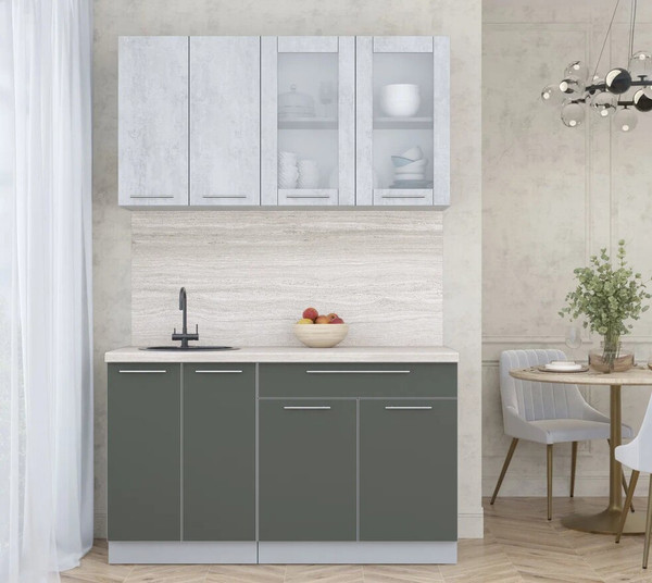 Изображение товара Кухонный гарнитур Интерлиния Мила Пластик 1.4 Б (оксид светлый/шторм/травертин серый)