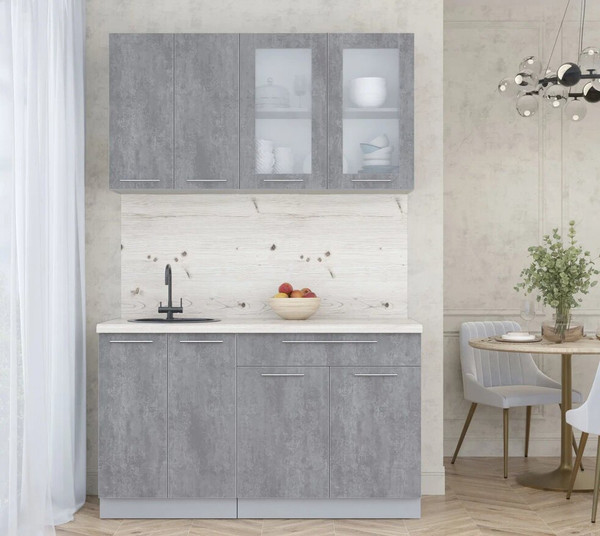 Изображение товара Кухонный гарнитур Интерлиния Мила Пластик 1.4 Б (оксид темный/оксид темный/бискайская сосна)