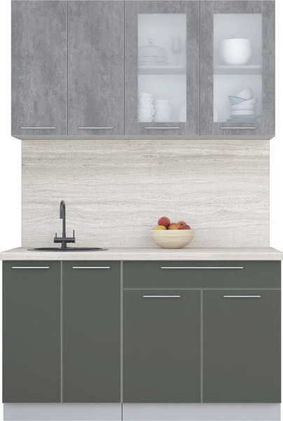 Изображение товара Кухонный гарнитур Интерлиния Мила Пластик 1.4 Б (оксид темный/шторм/травертин серый)