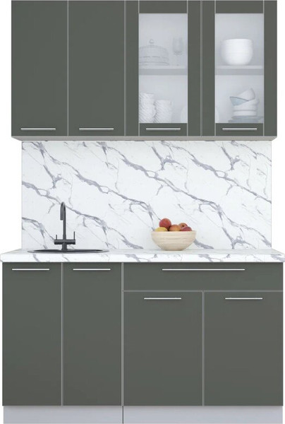 Изображение товара Кухонный гарнитур Интерлиния Мила Пластик 1.4 Б (шторм/шторм/белый гранит)