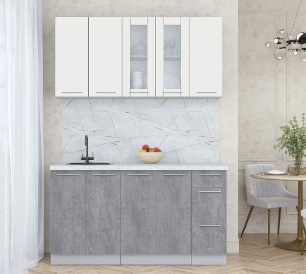 Изображение товара Кухонный гарнитур Интерлиния Мила Пластик 1.5 Б (зефирный/оксид темный/серый каспий)