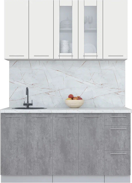 Изображение товара Кухонный гарнитур Интерлиния Мила Пластик 1.5 Б (зефирный/оксид темный/серый каспий)