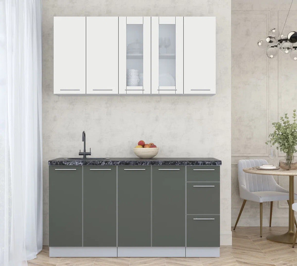 Изображение товара Кухонный гарнитур Интерлиния Мила Пластик 1.5 Б (зефирный/шторм/кастилло темный)