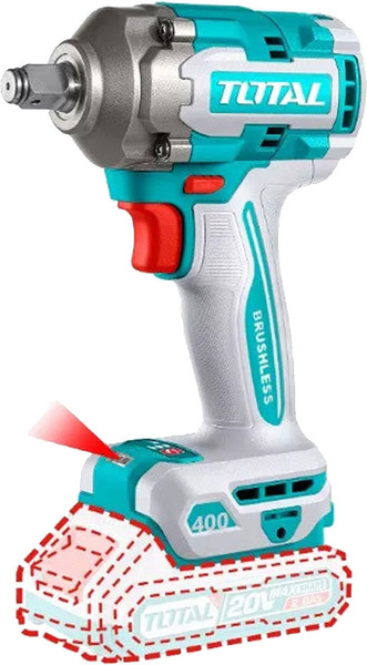 Изображение товара Аккумуляторный гайковерт TOTAL TIWLI20401 + Фонарь TWLI35261 / TOSLI23048