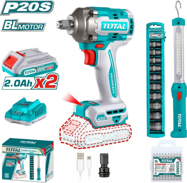 Изображение товара Аккумуляторный гайковерт TOTAL TIWLI20401 + Фонарь TWLI35261 / TOSLI23048