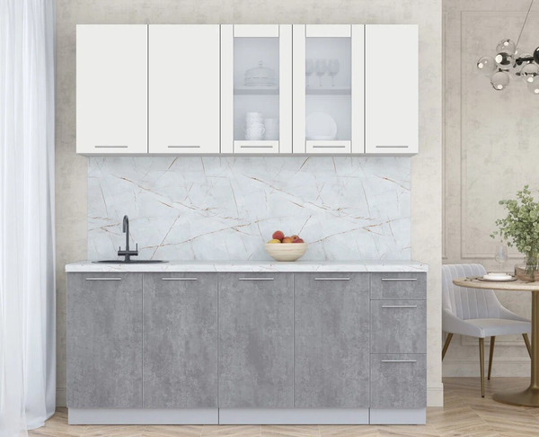 Изображение товара Кухонный гарнитур Интерлиния Мила Пластик 1.9 Б (зефирный/оксид темный/серый каспий)