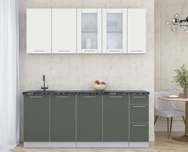 Изображение товара Кухонный гарнитур Интерлиния Мила Пластик 1.9 Б (зефирный/шторм/кастилло темный)