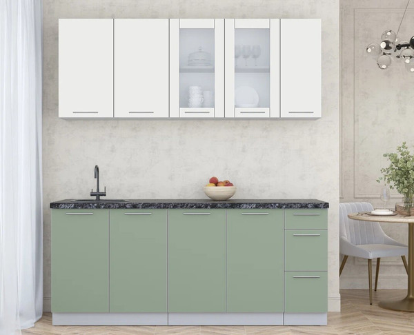 Изображение товара Кухонный гарнитур Интерлиния Мила Пластик 1.9 Б (зефирный/полынь/кастилло темный)