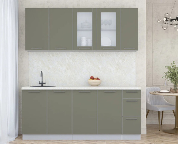 Изображение товара Кухонный гарнитур Интерлиния Мила Пластик 1.9 Б (кварцевый/кварцевый/опал светлый)