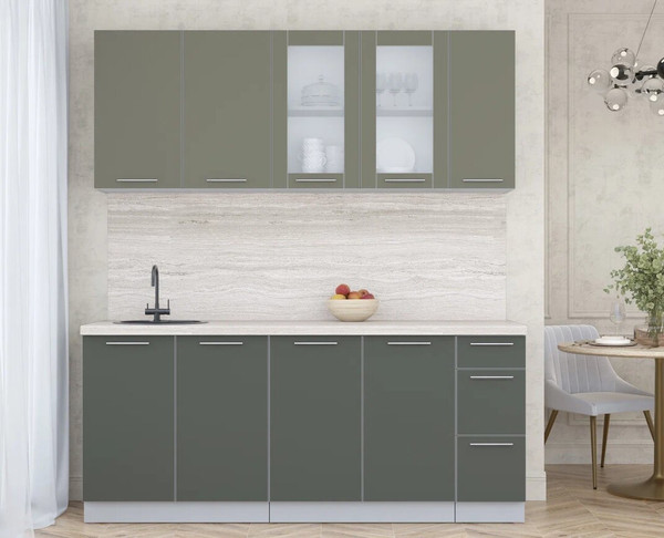 Изображение товара Кухонный гарнитур Интерлиния Мила Пластик 1.9 Б (кварцевый/шторм/травертин серый)