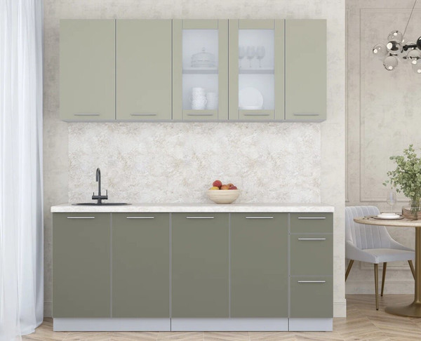 Изображение товара Кухонный гарнитур Интерлиния Мила Пластик 1.9 Б (латте/кварцевый/опал светлый)