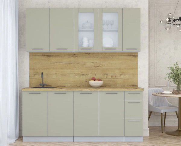 Изображение товара Кухонный гарнитур Интерлиния Мила Пластик 1.9 Б (латте/латте/дуб бунратти)