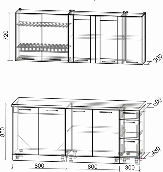 Изображение товара Кухонный гарнитур Интерлиния Мила Пластик 1.9 Б (латте/латте/дуб бунратти)