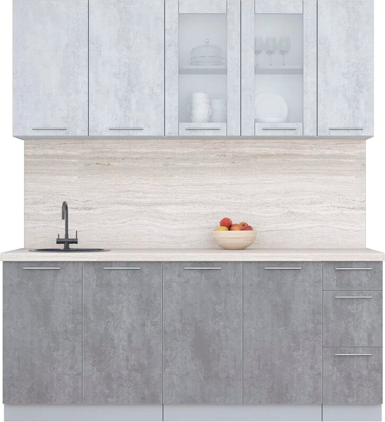 Изображение товара Кухонный гарнитур Интерлиния Мила Пластик 1.9 Б (оксид светлый/оксид темный/травертин серый)