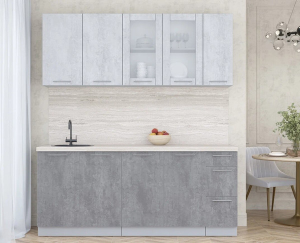 Изображение товара Кухонный гарнитур Интерлиния Мила Пластик 1.9 Б (оксид светлый/оксид темный/травертин серый)