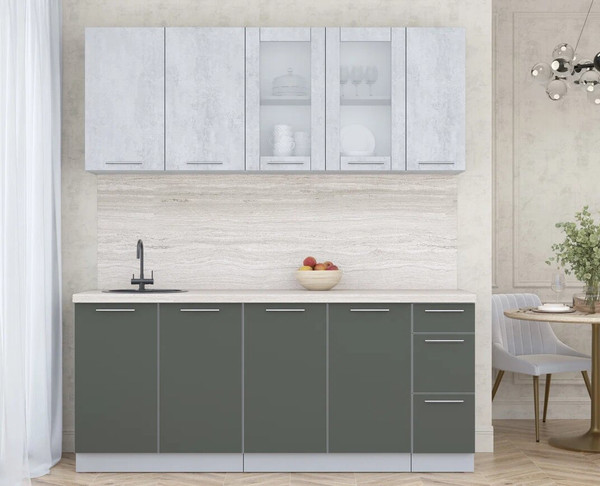 Изображение товара Кухонный гарнитур Интерлиния Мила Пластик 1.9 Б (оксид светлый/шторм/травертин серый)