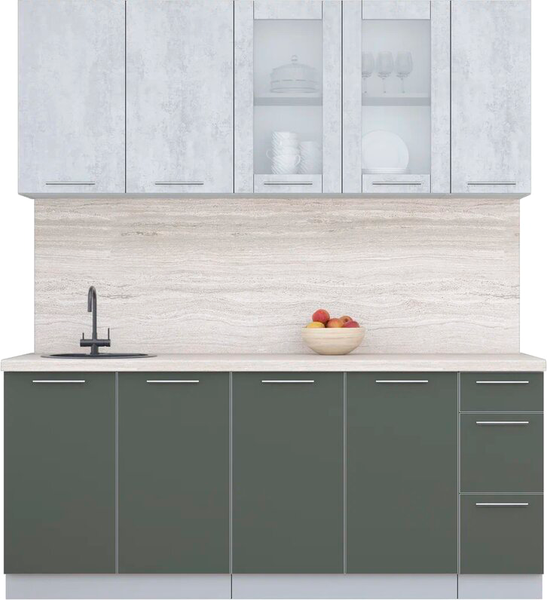 Изображение товара Кухонный гарнитур Интерлиния Мила Пластик 1.9 Б (оксид светлый/шторм/травертин серый)