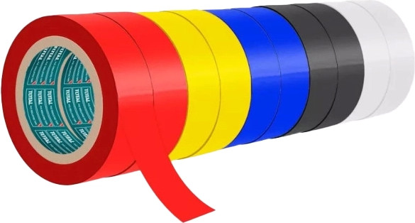 Изображение товара Набор изолент TOTAL THPET1013 (10шт, черный/белый/красный/желтый/синий)