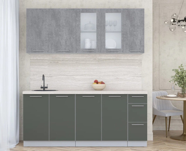 Изображение товара Кухонный гарнитур Интерлиния Мила Пластик 1.9 Б (оксид темный/шторм/травертин серый)