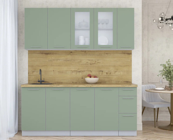 Изображение товара Кухонный гарнитур Интерлиния Мила Пластик 1.9 Б (полынь/полынь/дуб бунратти)