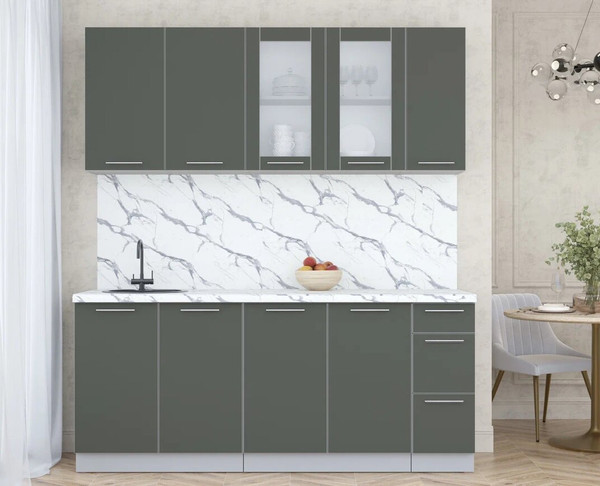 Изображение товара Кухонный гарнитур Интерлиния Мила Пластик 1.9 Б (шторм/шторм/белый гранит)