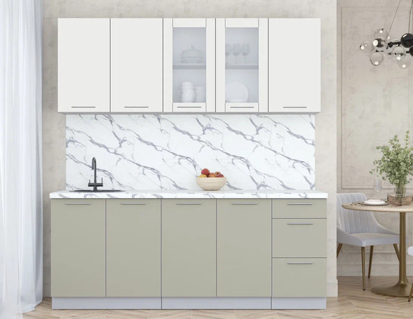 Изображение товара Кухонный гарнитур Интерлиния Мила Пластик 2.0 Б (зефирный/латте/белый гранит)