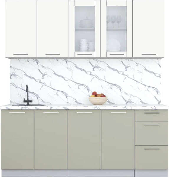 Изображение товара Кухонный гарнитур Интерлиния Мила Пластик 2.0 Б (зефирный/латте/белый гранит)